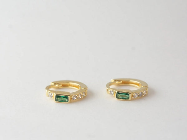 Baguette Emerald Huggies Earrings