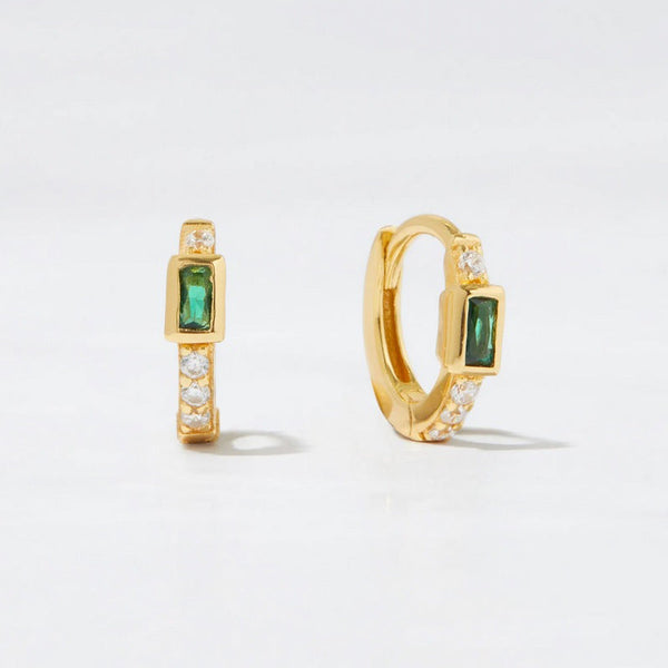 Baguette Emerald Huggies Earrings