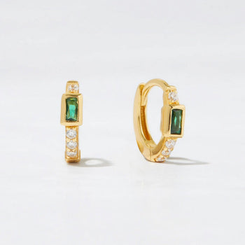 Baguette Emerald Huggies Earrings