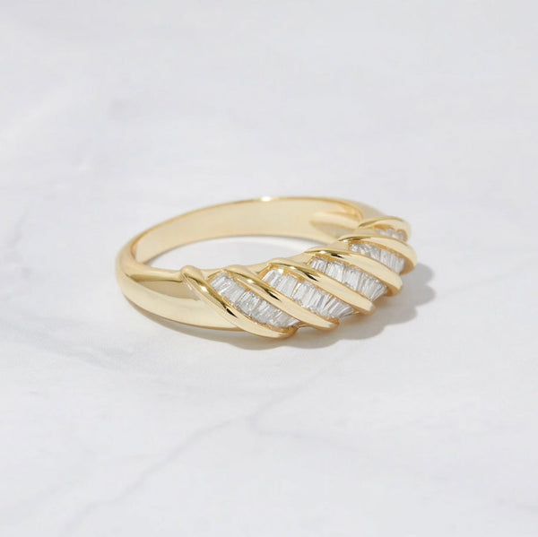 Baguette Studded Twisted Dome Ring
