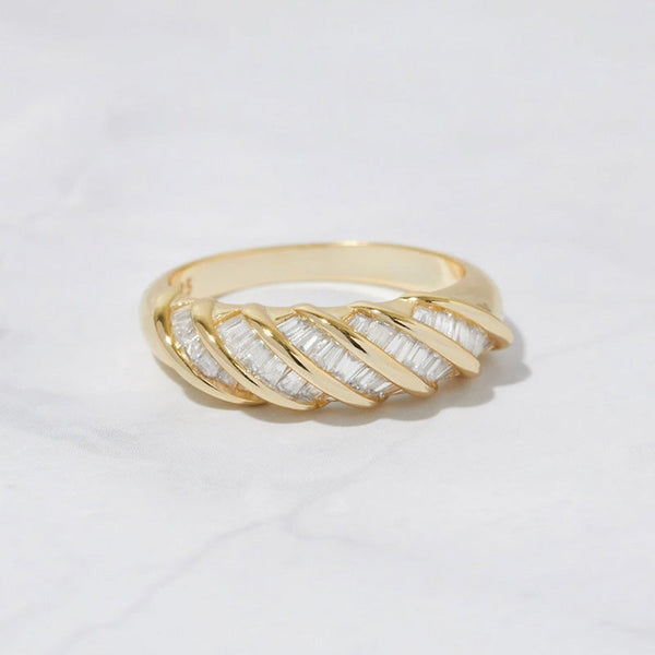 Baguette Studded Twisted Dome Ring